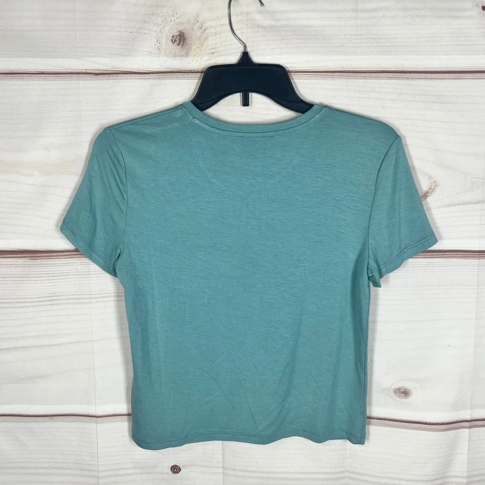 Babaton Everyday T-Shirt Womens Small Teal Solid Short‎ Sleeve Crop Top Basic